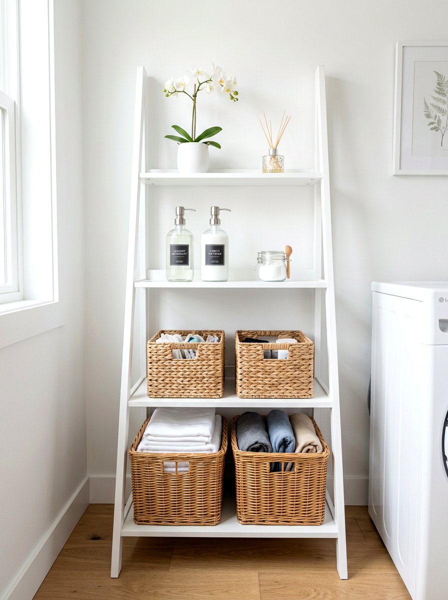 Laundry Room Essentials - 30 ladder shelf styling ideas