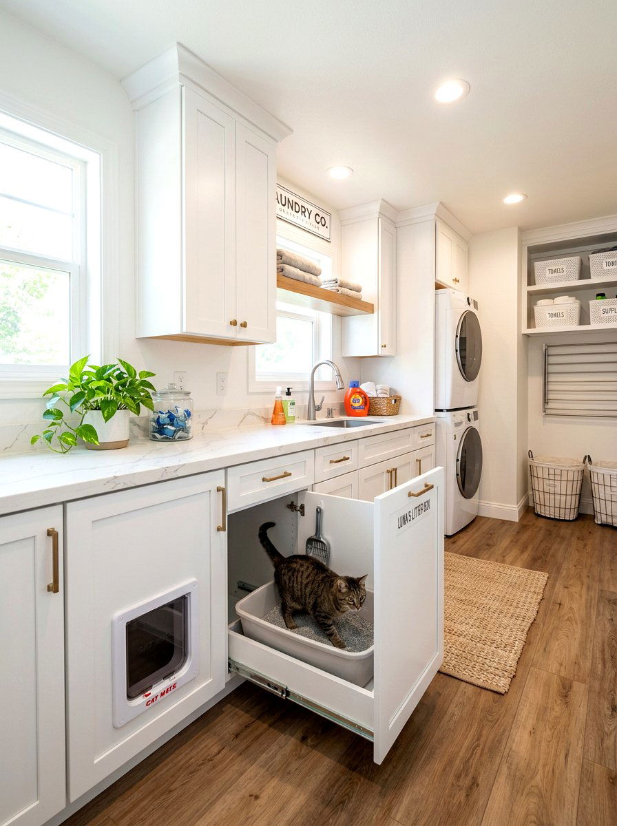 Laundry Room Litter Box Station - 30 hidden litter box furniture ideas