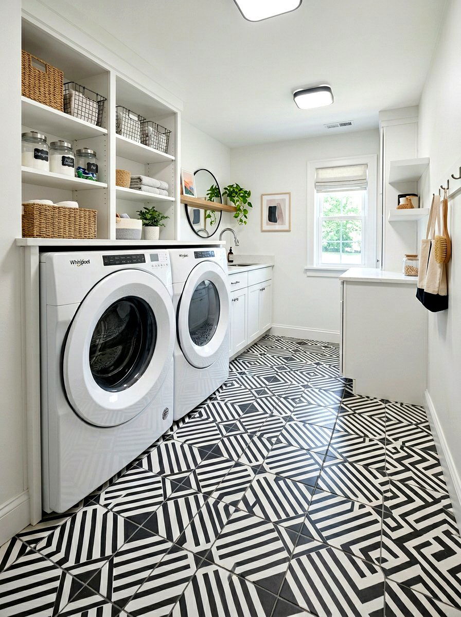 Laundry Room Patterned Tile - 30 stacked washer dryer ideas