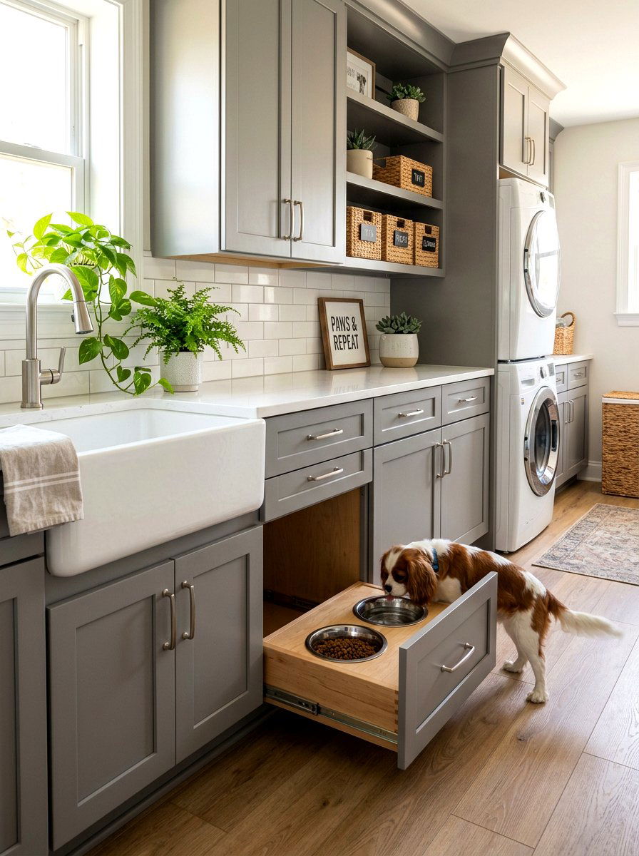 Laundry Room Pull Out Pet Bowl - 30 pet feeding drawer ideas aesthetic
