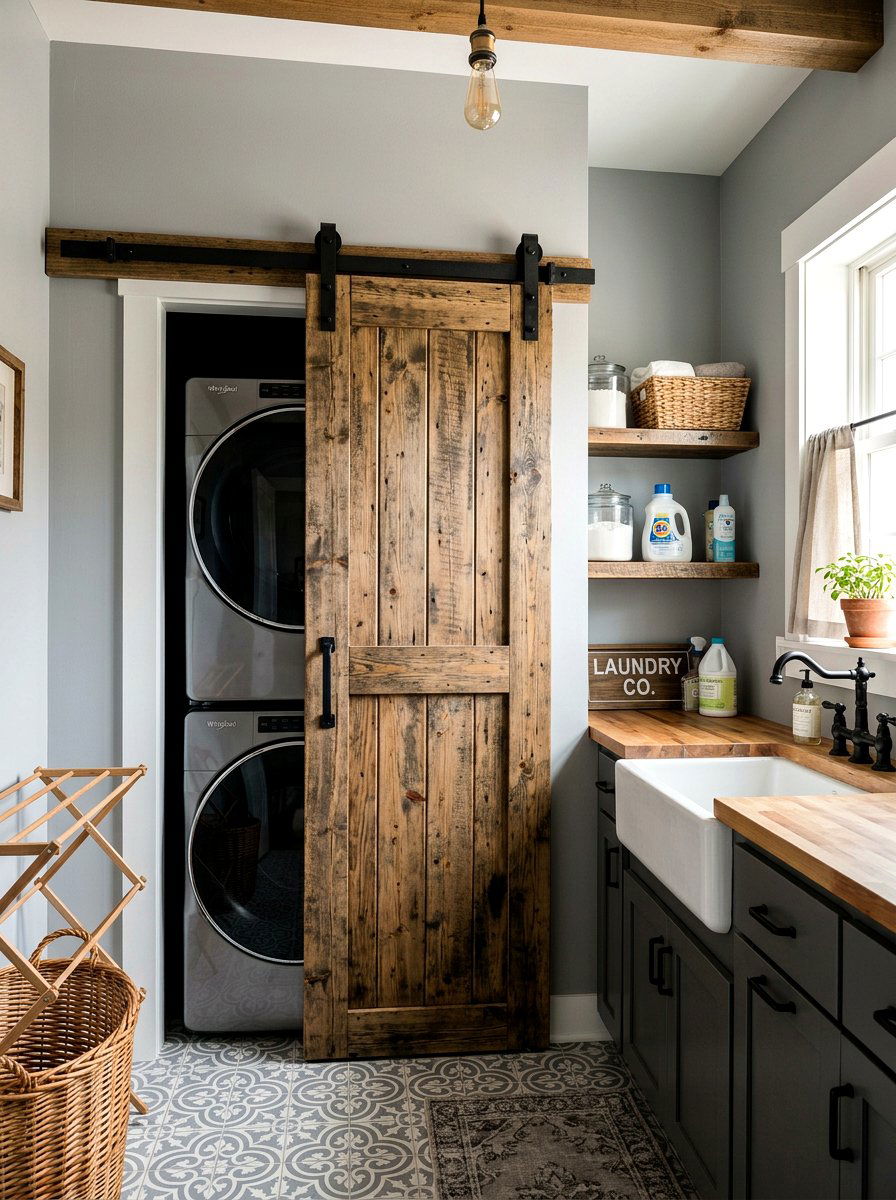 Laundry Room Sliding Barn Door - 30 stacked washer dryer ideas
