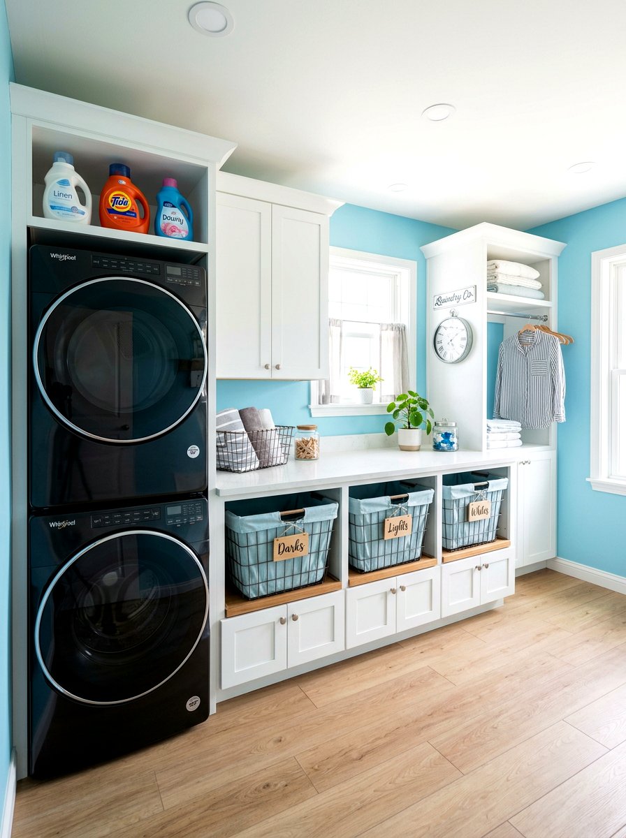 Laundry Room Sorting Cabinet - 30 hidden recycling bin ideas