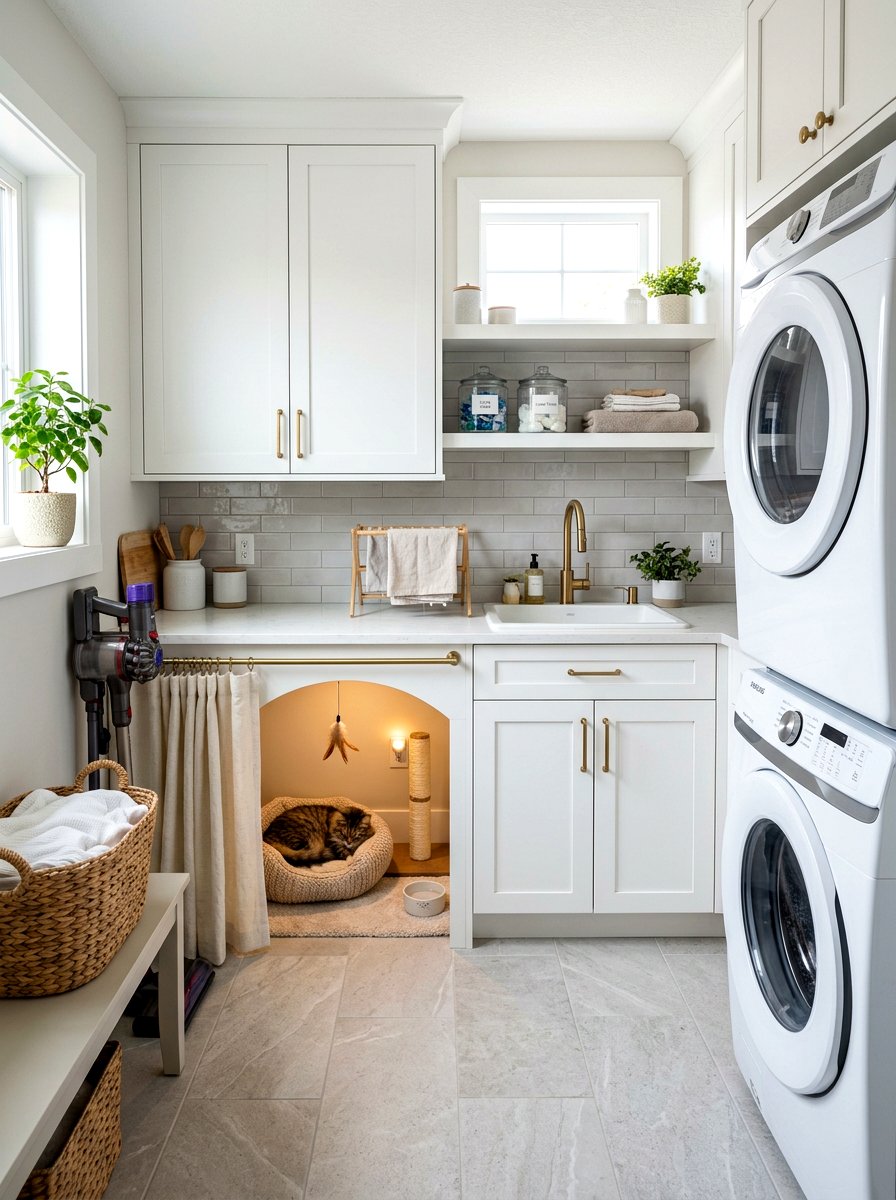 Laundry Room Under Counter Nook - 30 hidden litter area ideas aesthetic