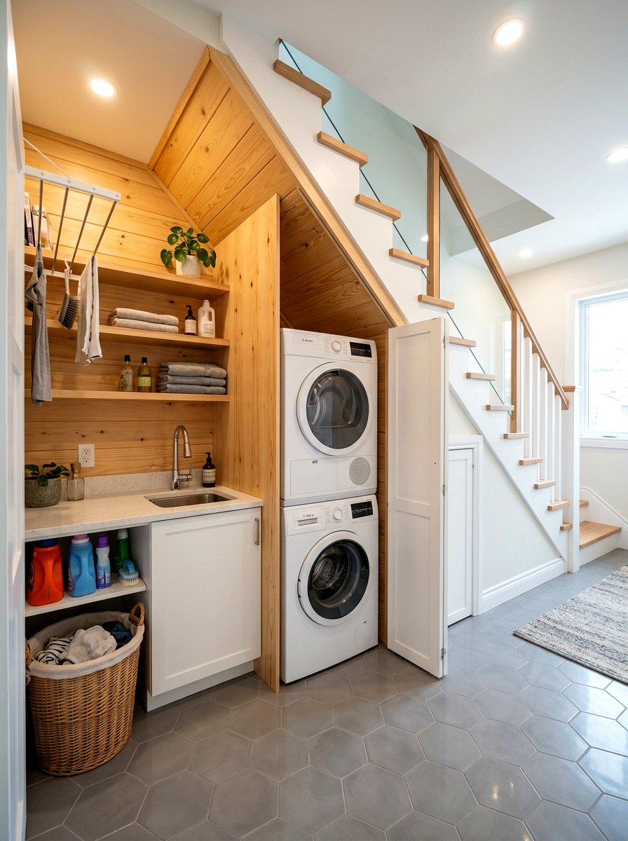 Laundry Room Under Stairs - 30 stacked washer dryer ideas