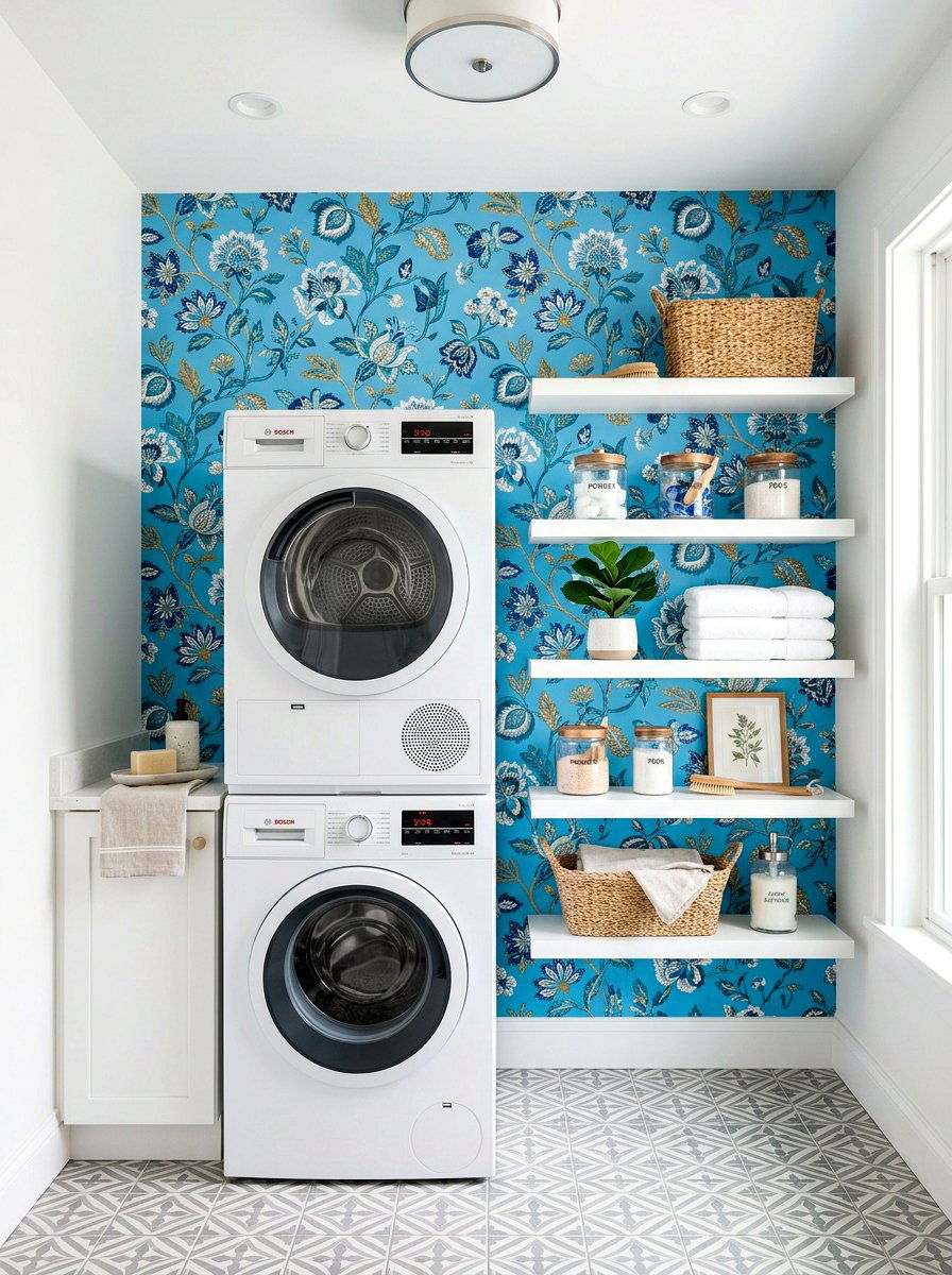 Laundry Room Wallpaper - 30 stacked washer dryer ideas