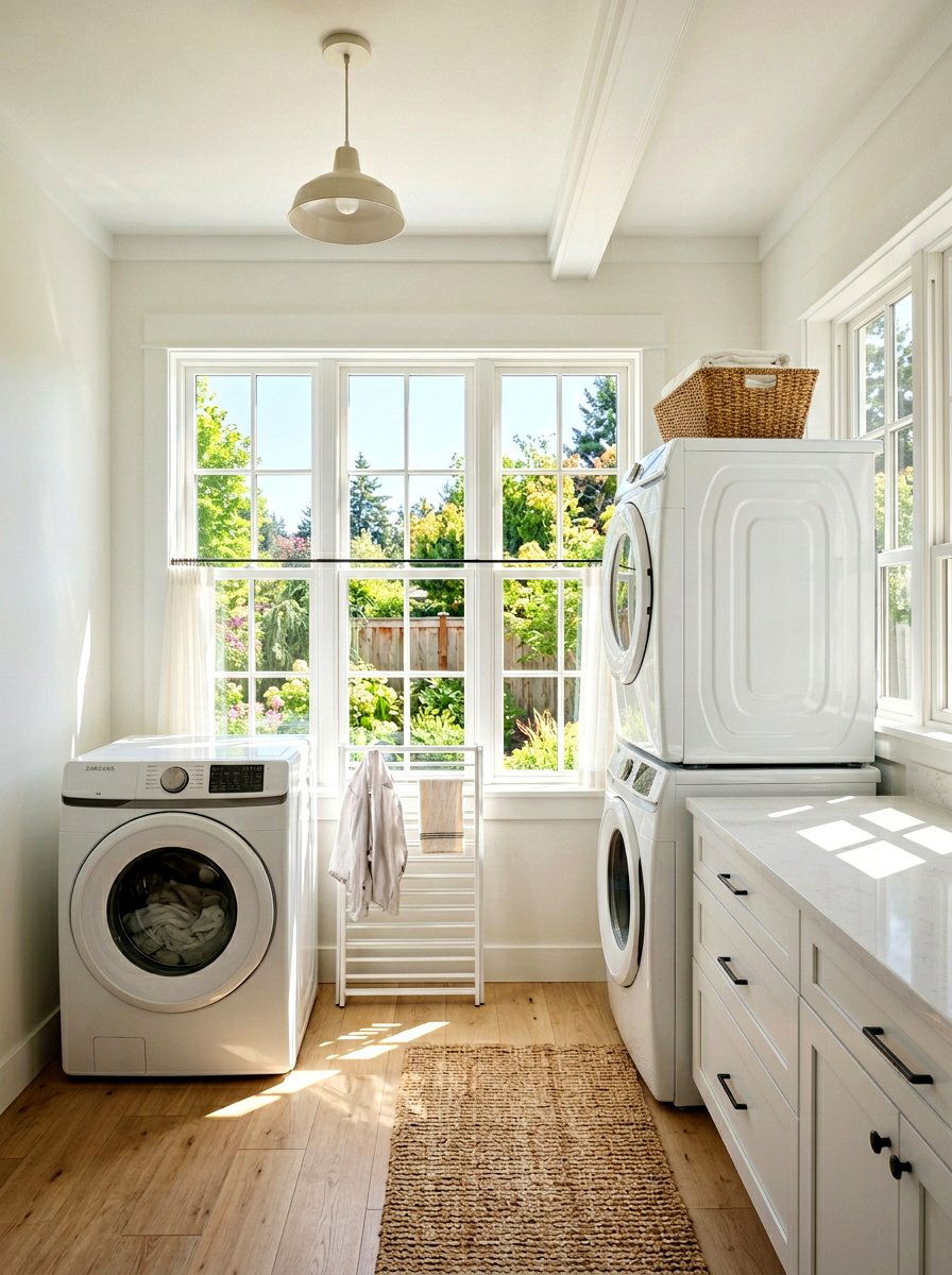 Laundry Room Window Light - 30 stacked washer dryer ideas