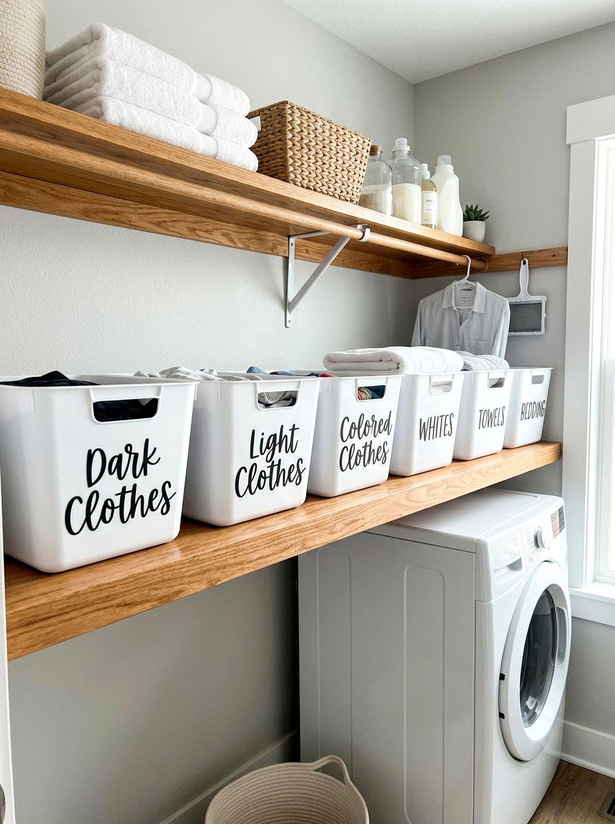 Laundry bin labels - 30 organizing a laundry closet ideas