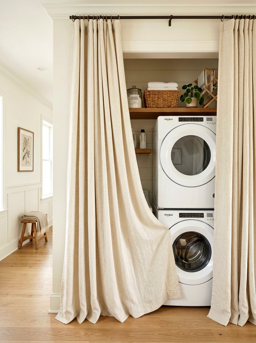 Laundry closet curtain - 30 organizing a laundry closet ideas