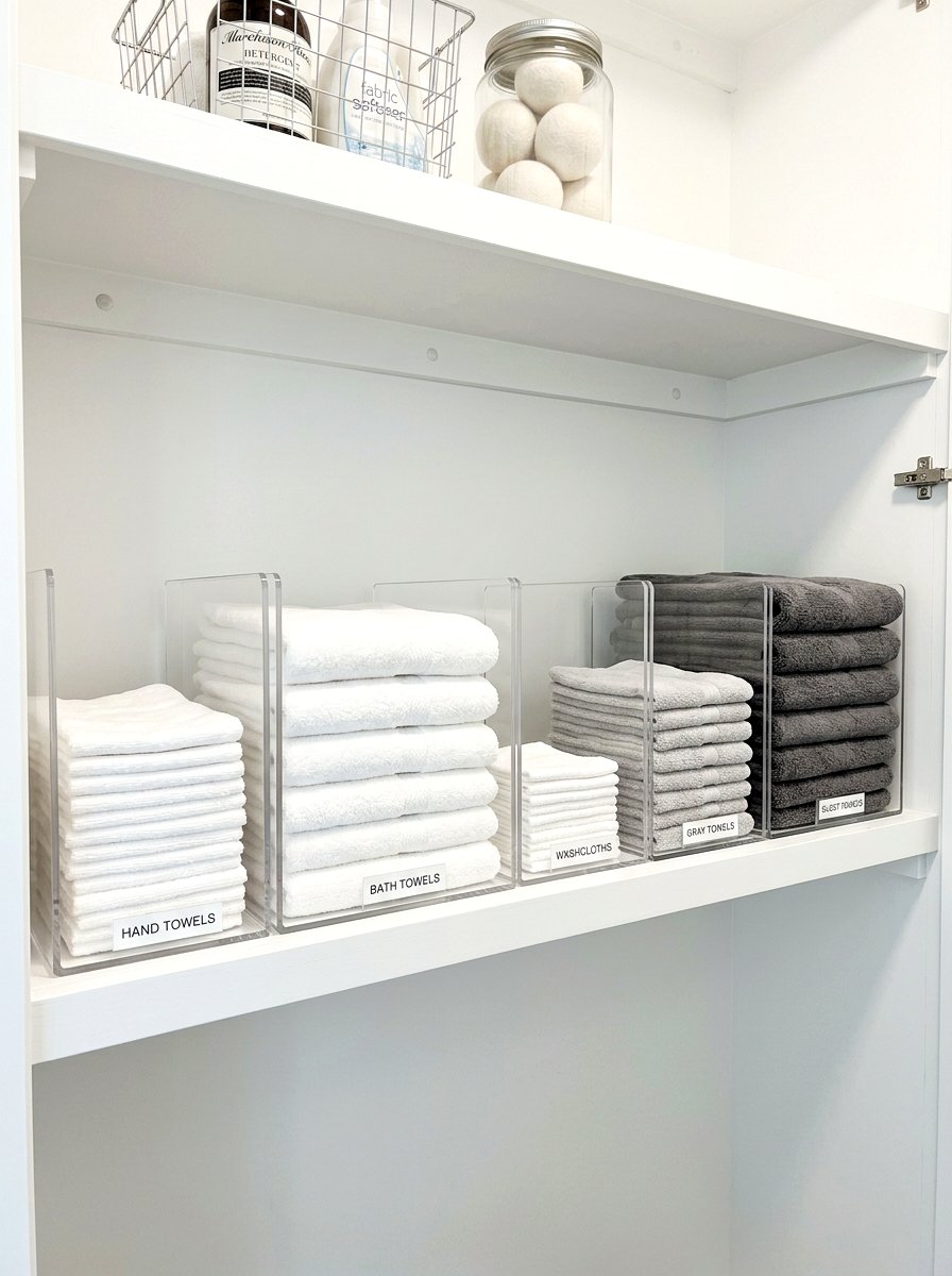 Laundry closet shelf dividers - 30 organizing a laundry closet ideas