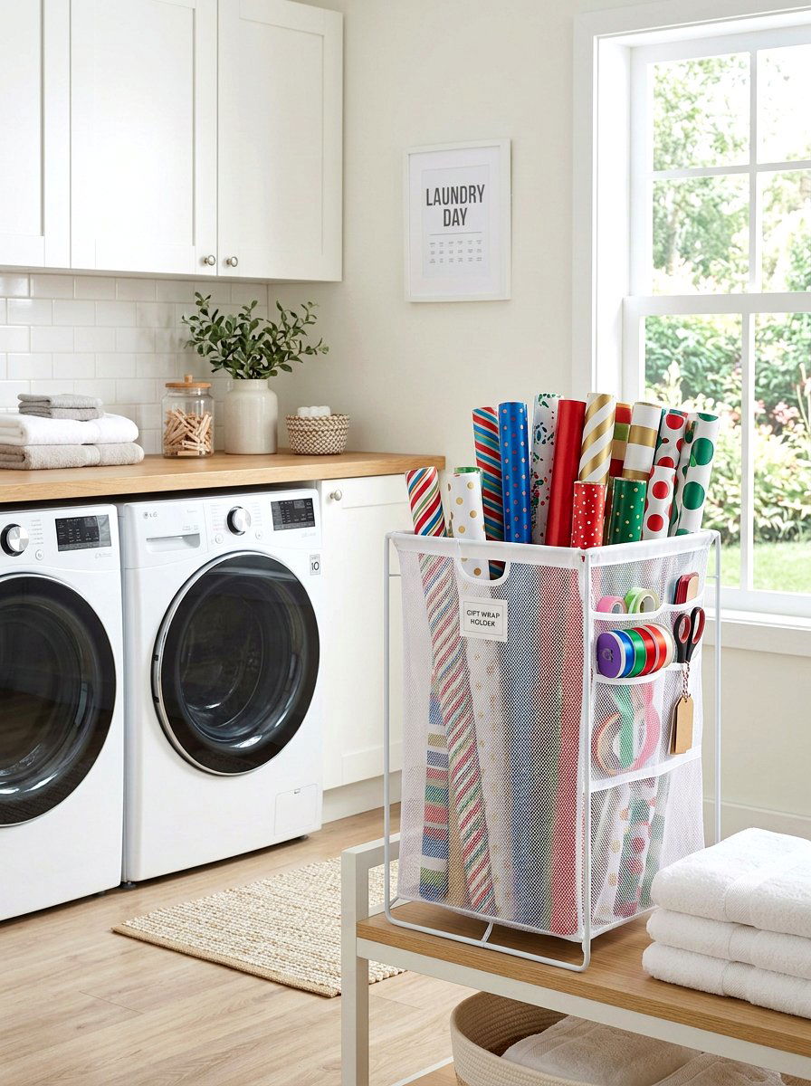 Laundry hamper gift wrap holder - 30 wrapping paper storage ideas