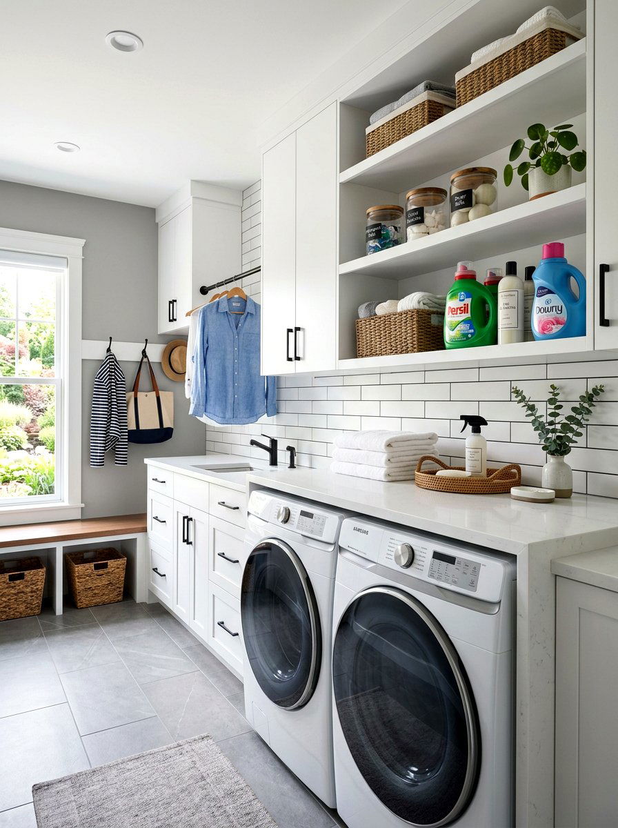 Laundry mudroom folding station - 30 laundry room mudroom combo ideas