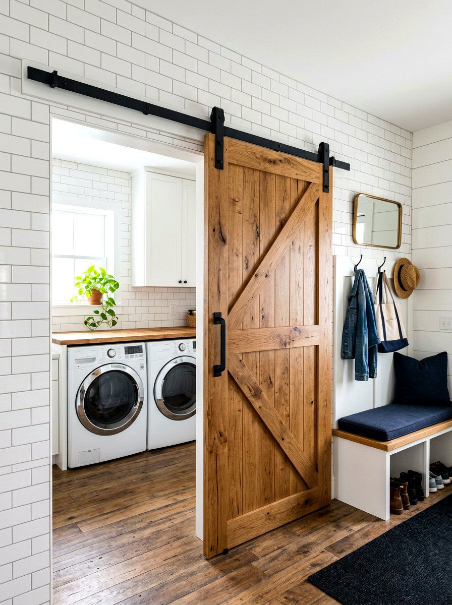 Laundry mudroom sliding barn door - 30 laundry room mudroom combo ideas