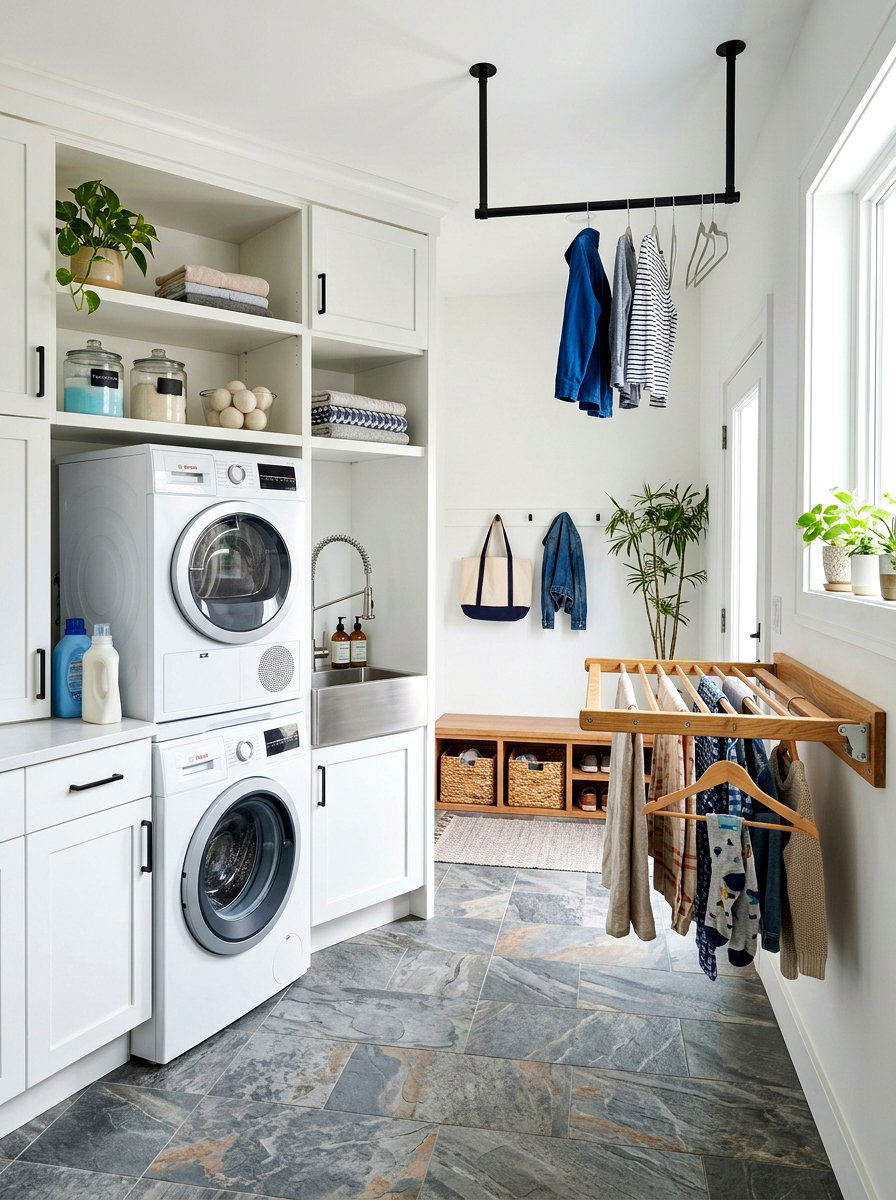 Laundry mudroom with drying rack - 30 laundry room mudroom combo ideas