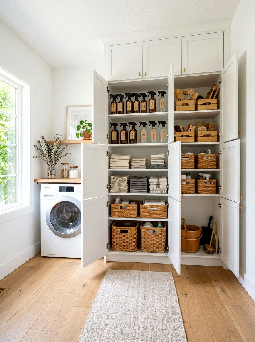 Laundry room cleaning cabinet - 30 green cleaning station ideas