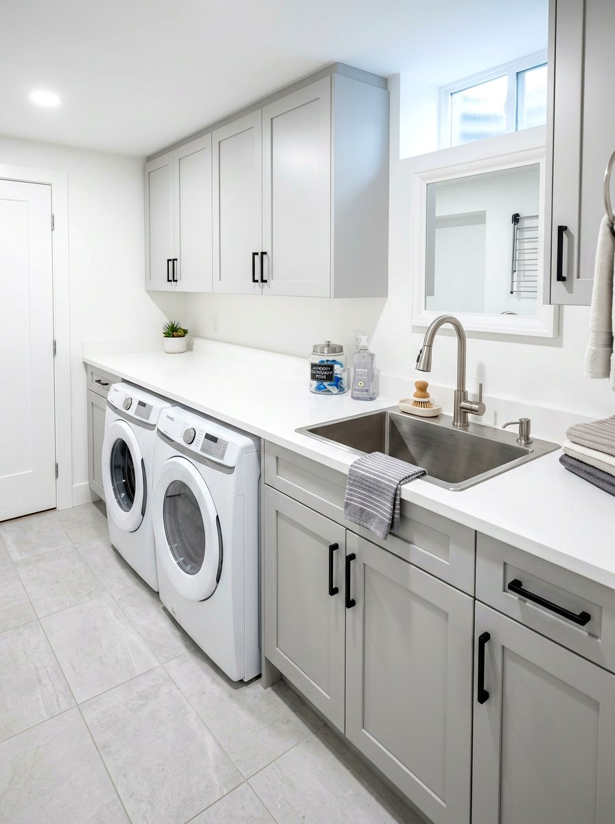 Laundry room countertop basement - 30 basement laundry area ideas