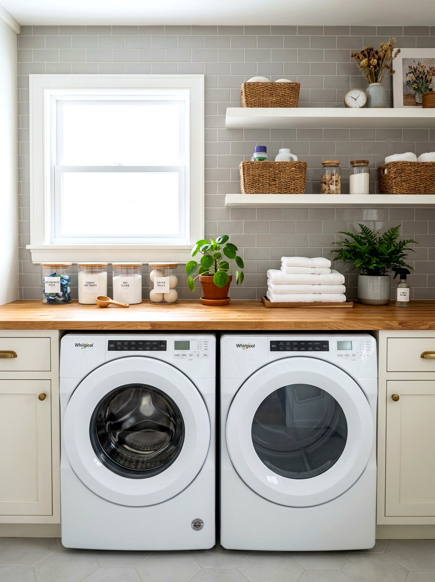 Laundry room countertop over washer - 30 modern laundry room ideas