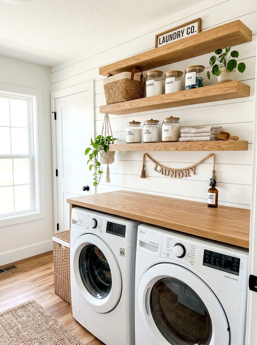 Laundry room floating shelves - 30 laundry room ideas