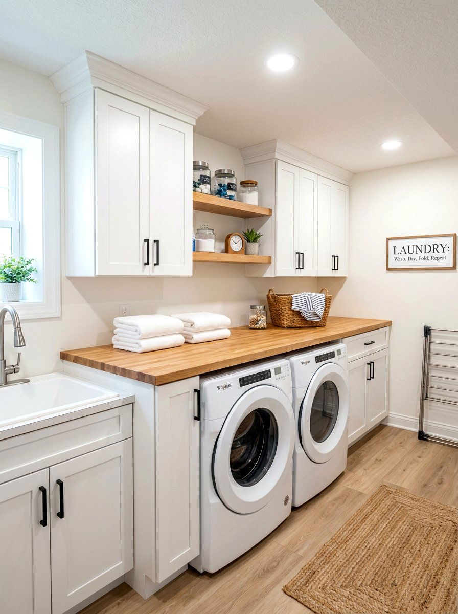 Laundry room folding table basement - 30 basement laundry area ideas