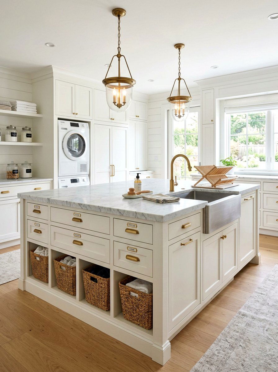 Laundry room island with storage - 30 laundry room folding station ideas