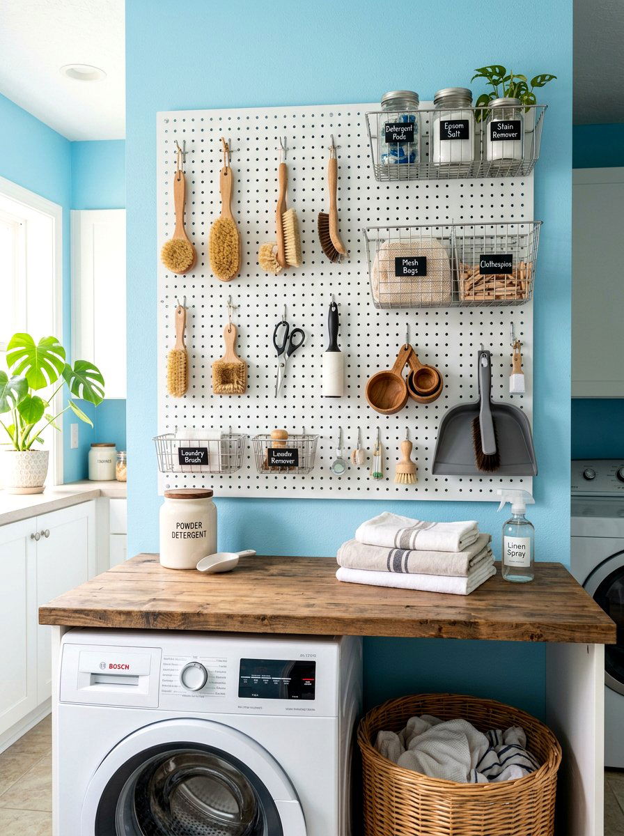 Laundry room pegboard - 30 organizing a laundry closet ideas