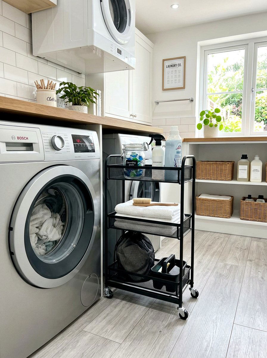 Laundry room sliding cart - 30 organizing a laundry closet ideas
