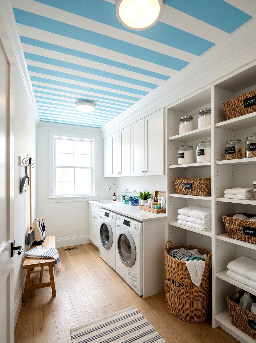 Laundry room striped ceiling - 30 striped ceiling ideas