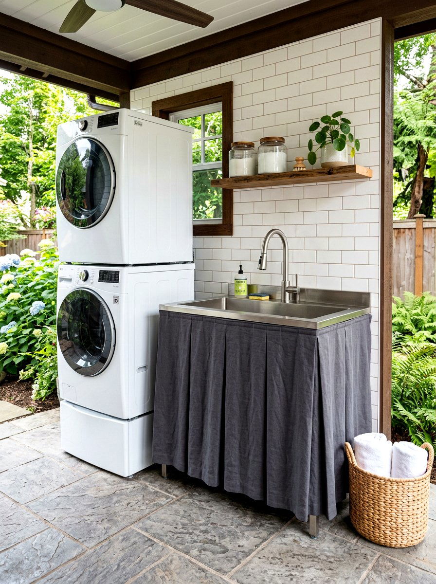 Laundry room utility sink skirt - 30 skirted sink ideas
