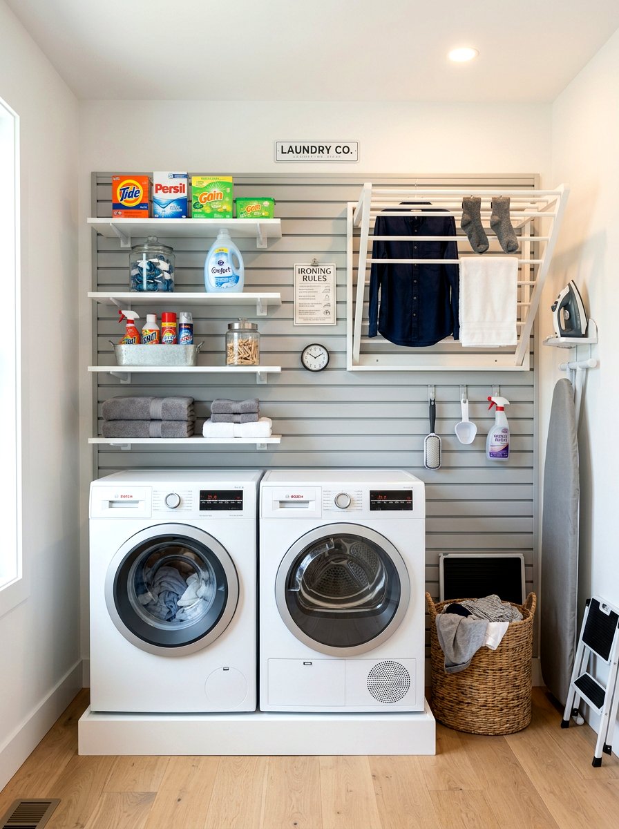 Laundry room utility wall - 30 garage slatwall ideas