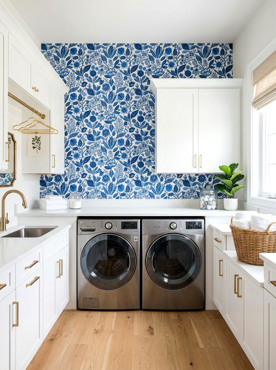 Laundry room wallpaper accent wall - 30 modern laundry room ideas