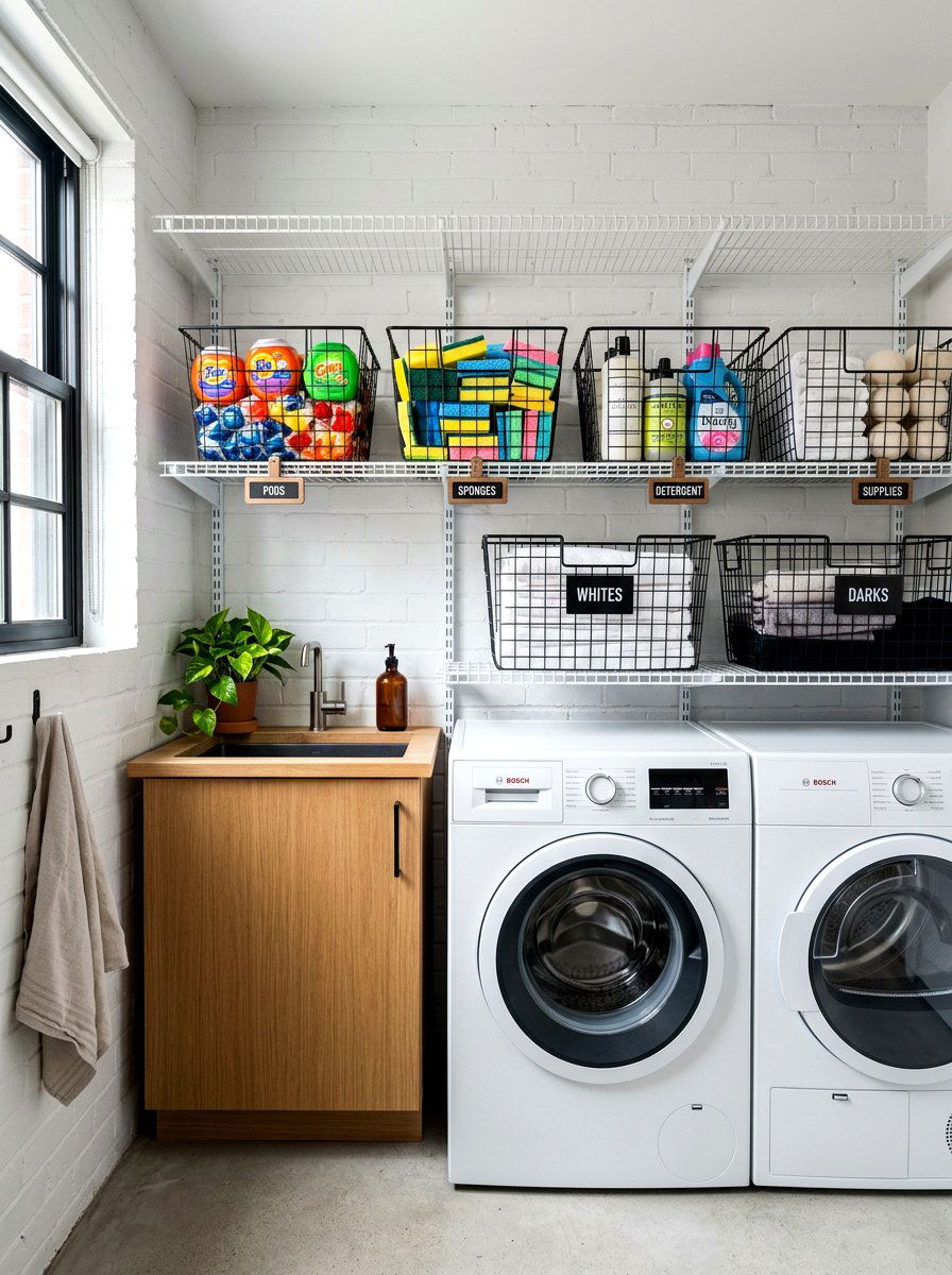 Laundry room wire baskets - 30 organizing a laundry closet ideas
