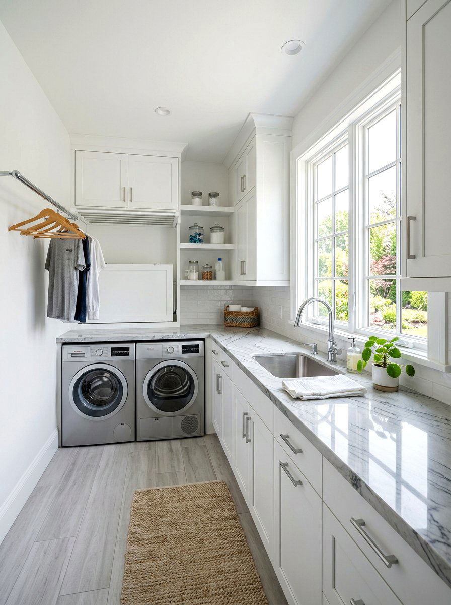 Laundry room with quartz countertop - 30 laundry room folding station ideas