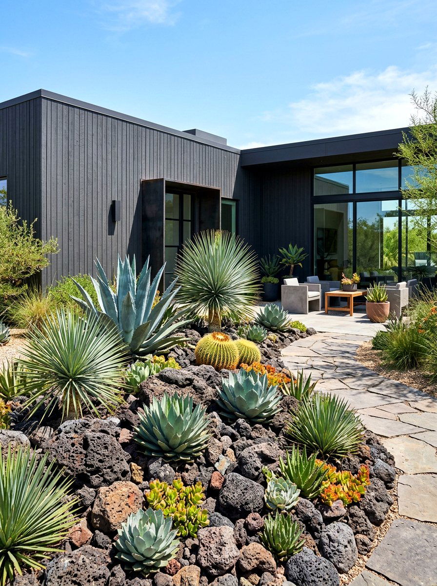 Lava Rock Bed - 30 rock border garden ideas