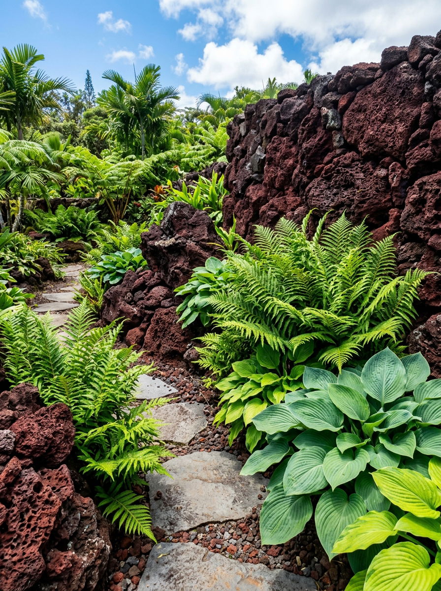 Lava Rock Contrast - 30 rock flower bed ideas