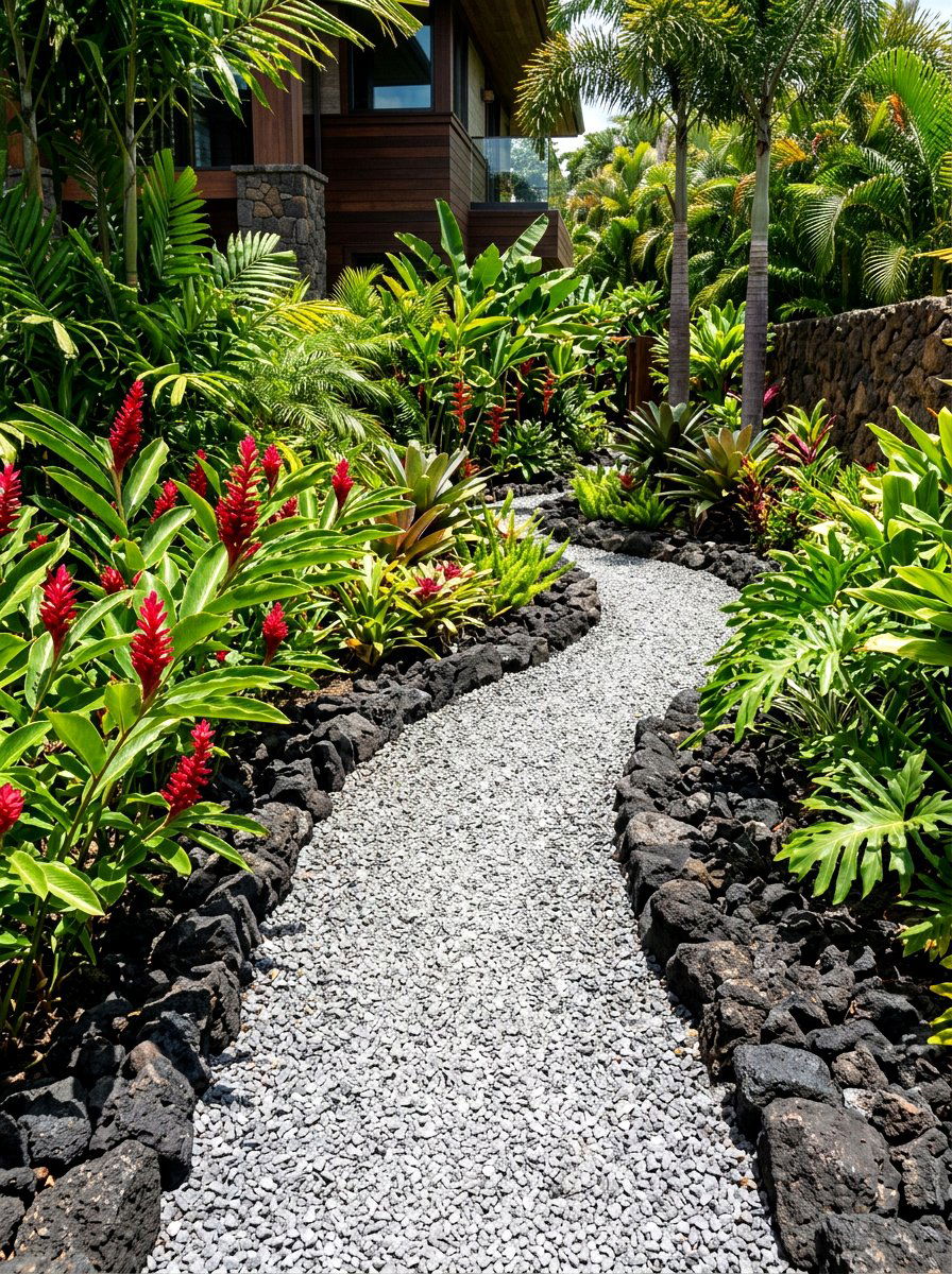 Lava Rock Edged Path - 30 curved walkway ideas