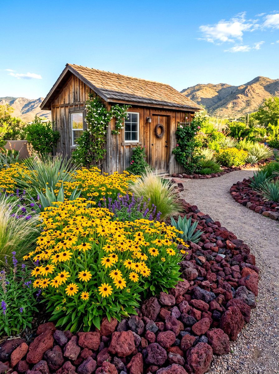 Lava Rock Flower Bed - 30 decorative stone ideas