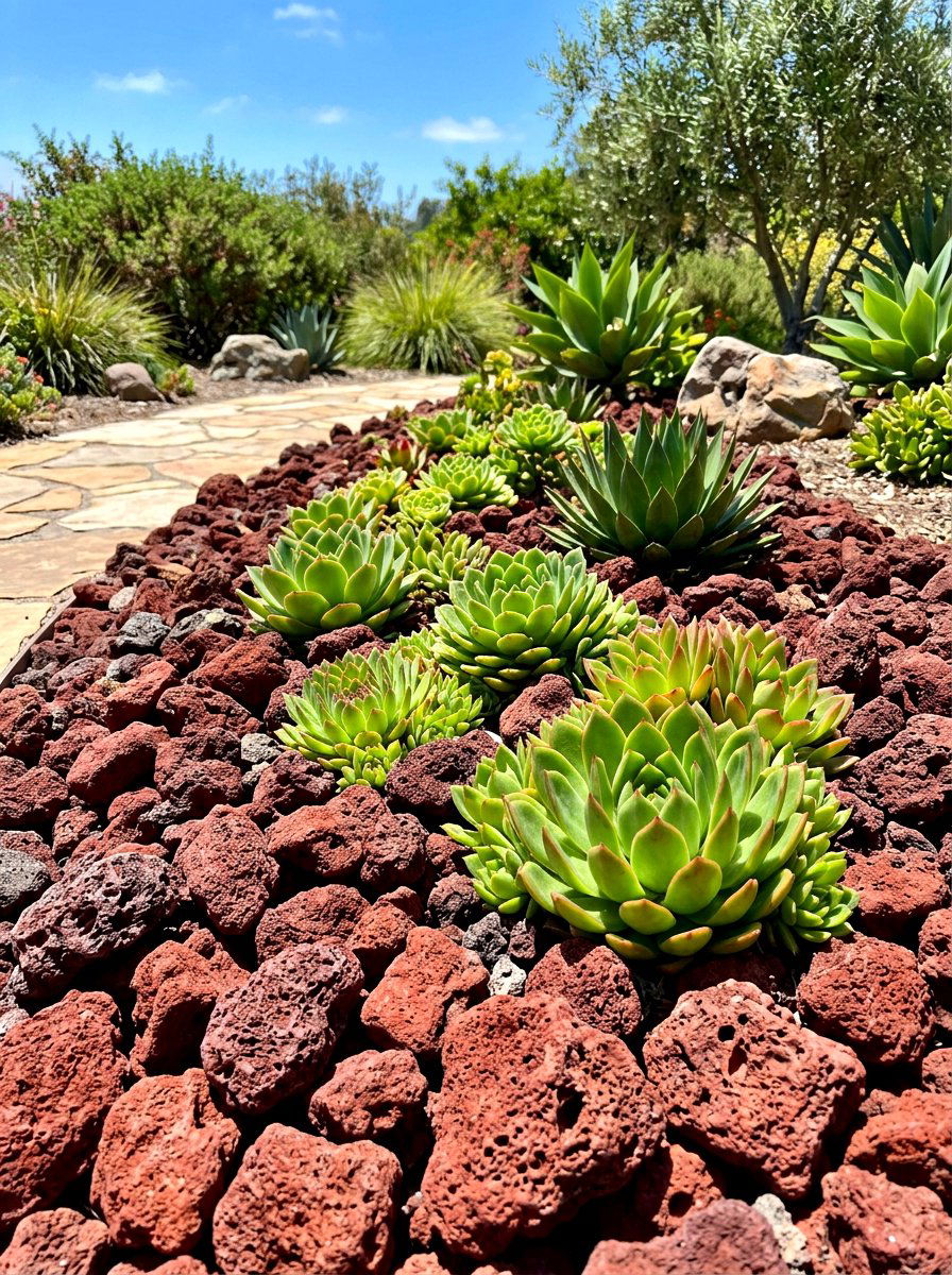 Lava Rock Landscape Bed - 30 gravel front yard landscaping ideas