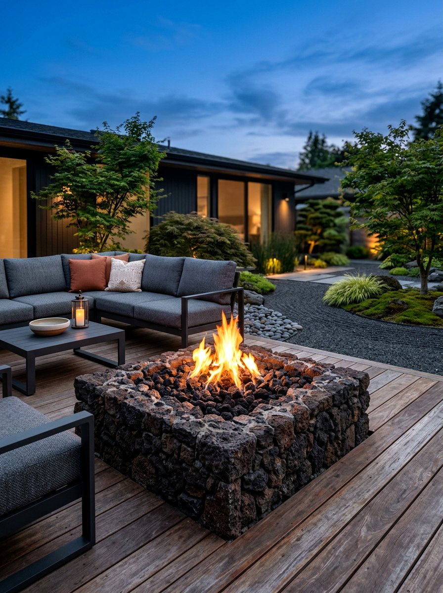 Lava rock fire pit - 30 round fire pit ideas