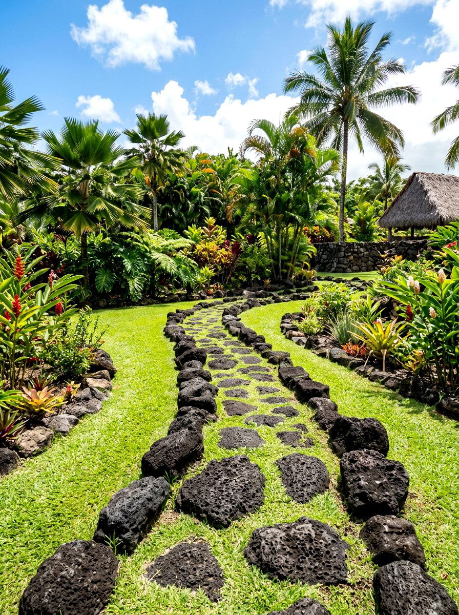 Lava rock garden path - 30 stepping stones through grass ideas