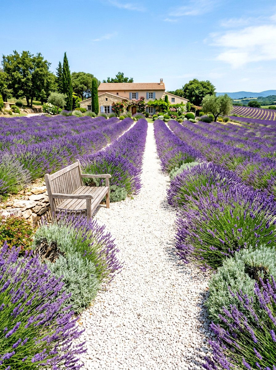 Lavender And Gravel Garden - 30 white gravel front yard ideas