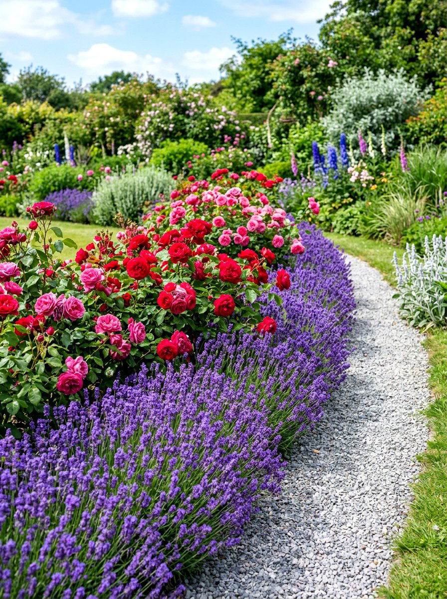 Lavender And Rose Edging - 30 cottage rose border ideas