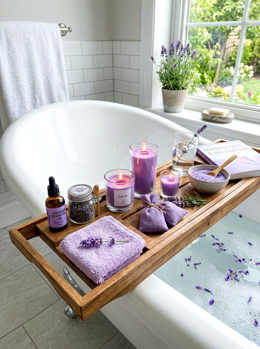 Lavender Aromatherapy Bath Tray - 30 bath tray styling ideas