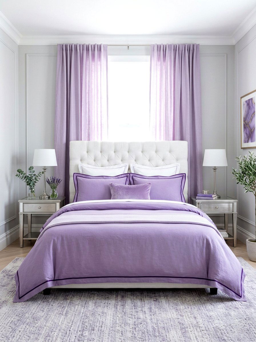 Lavender Bedding With Deep Purple Piping - 30 piped bedding bedroom ideas