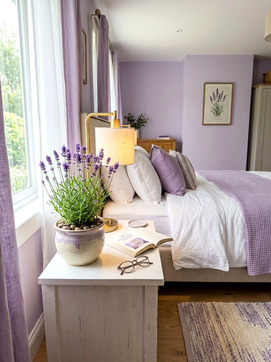Lavender Bedside Pot - 30 bedroom plant decor ideas