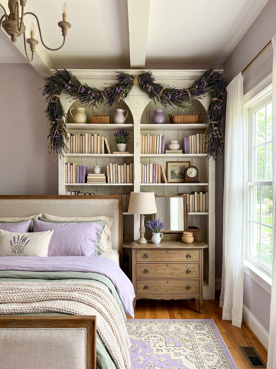 Lavender Bookshelf Garland - 30 bookshelf garland ideas
