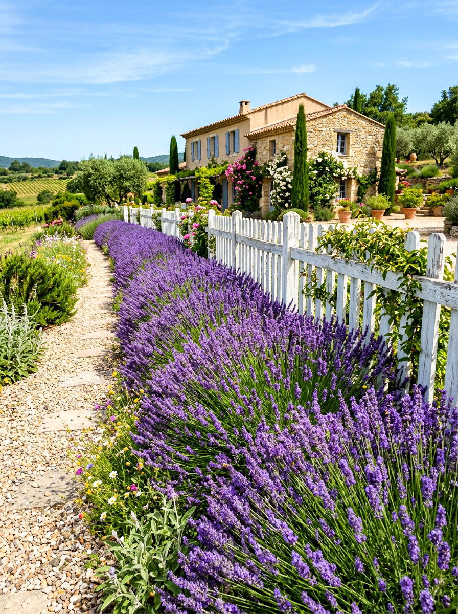 Lavender Border - 30 farmhouse front yard ideas