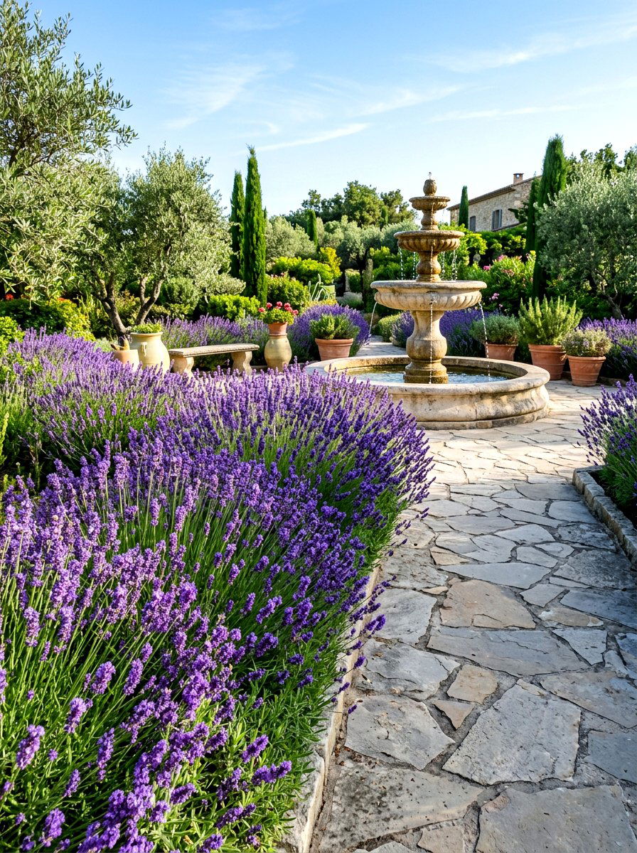 Lavender Border Garden - 30 Tuscan patio ideas