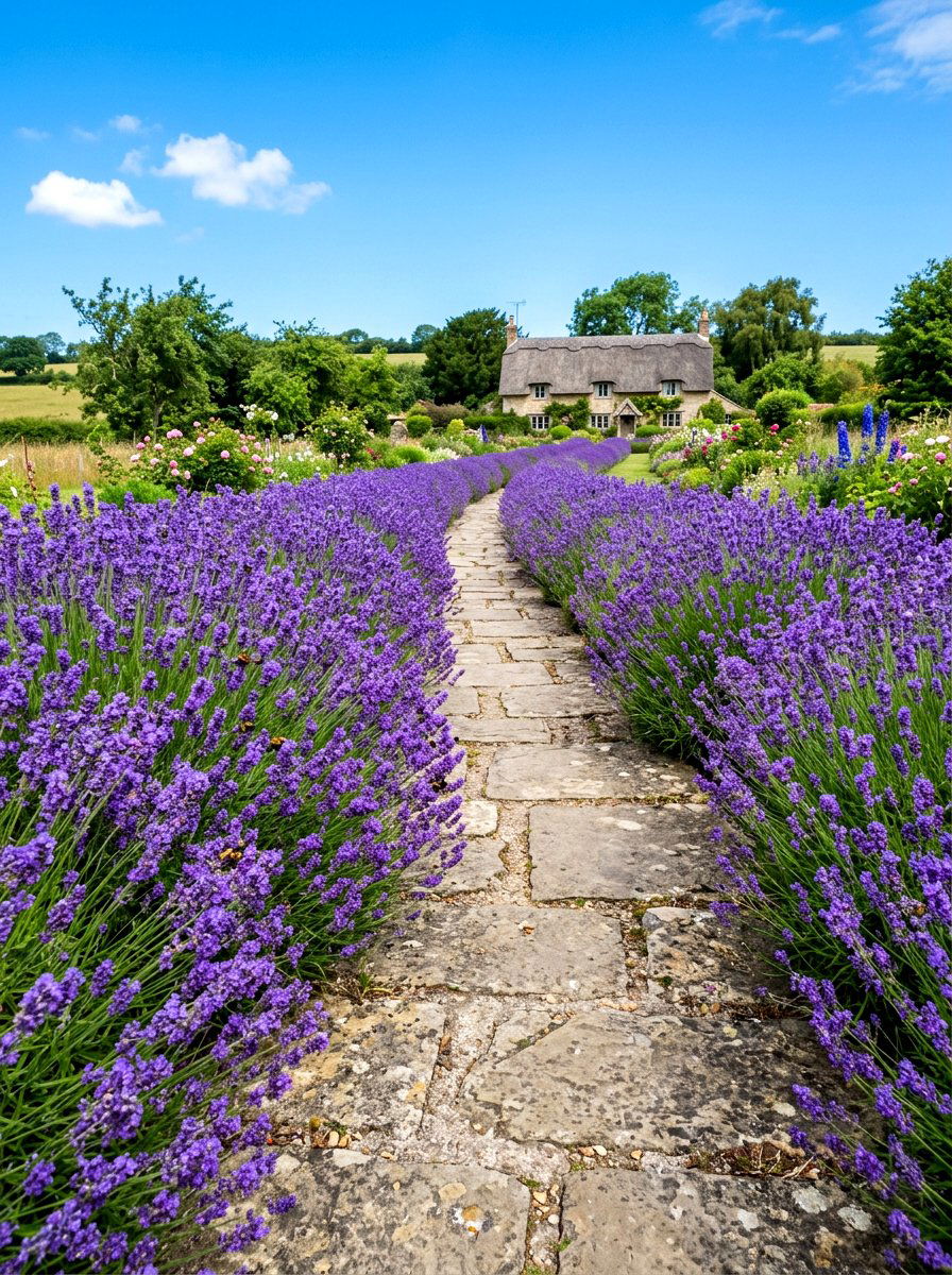 Lavender Border Path - 30 cottage backyard ideas