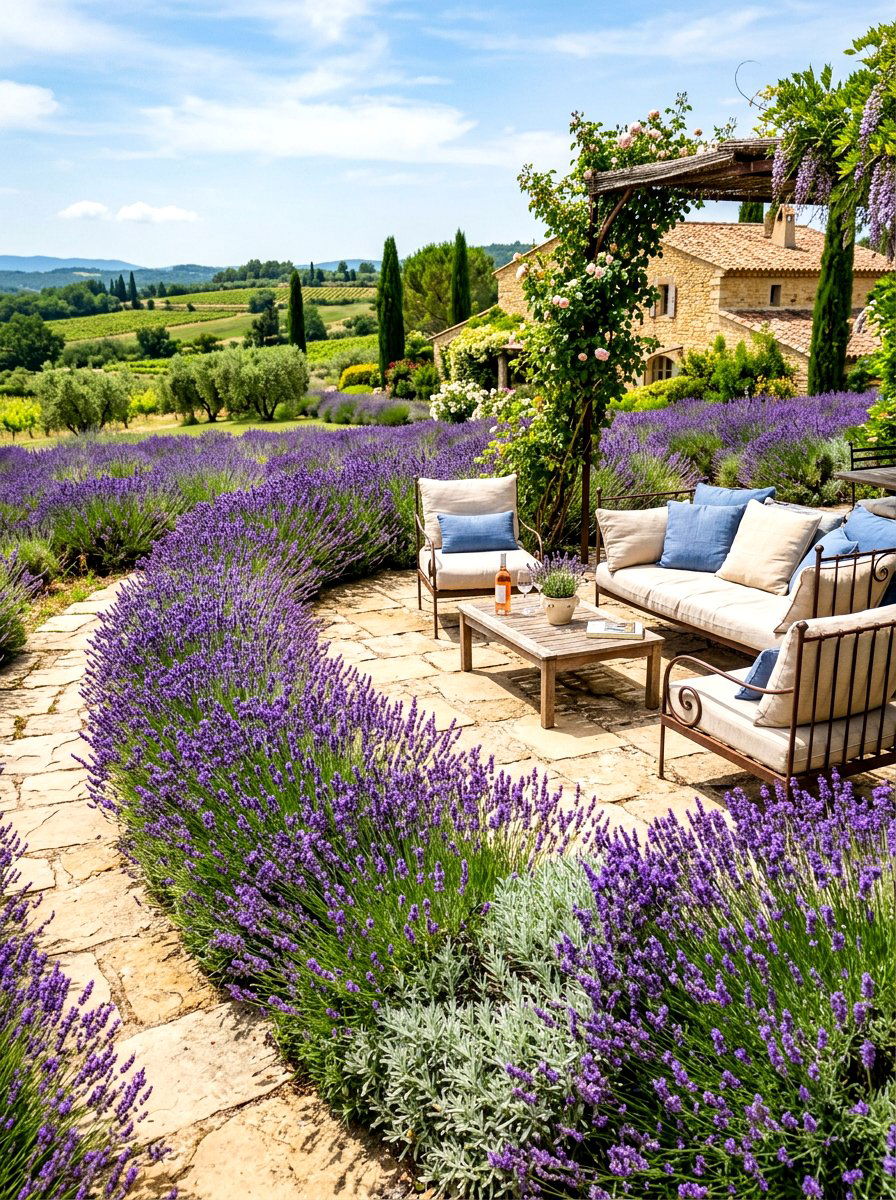 Lavender Border Planting - 30 Mediterranean pool patio ideas