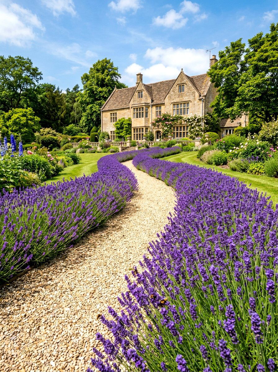 Lavender Border Walkway - 30 English manor exterior ideas
