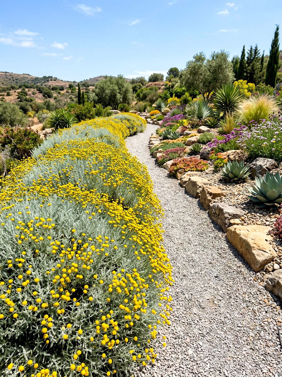 Lavender Cotton Border - 30 fragrant pathway ideas